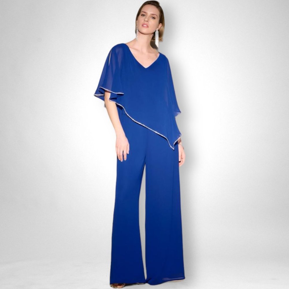 NEW Size 6 Joseph Ribkoff Blue High Waist Pull On Chiffon Palazzo Pants 223751TT - Picture 3 of 7
